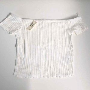 NWT Pointelle Off-The-Shoulder Cropped Baby Tee